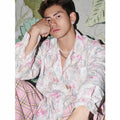 Men's floral long sleeve shirt with embossed three-dimensional pattern in loose fit