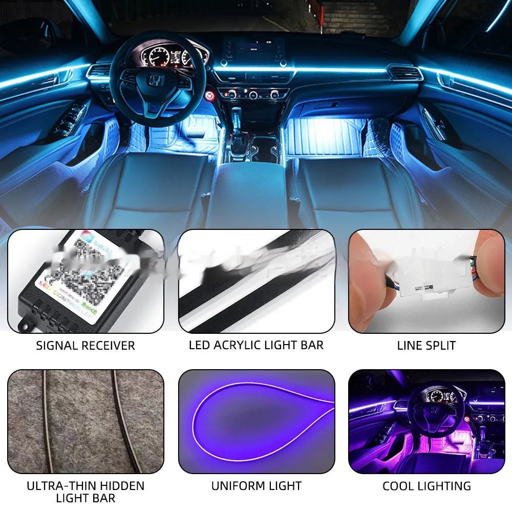 Car interior magic colour LED streamer with 18 lights and wiring harness