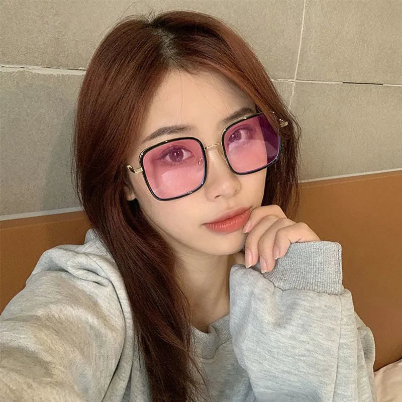 Photochromic large frame myopia glasses with anti-blue light lens in Black Gold Grey