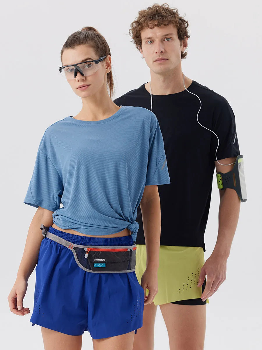 Men's summer sports shorts with side-slit design made from nylon fabric in black colour