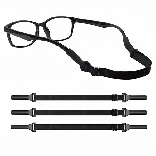 Black adjustable glasses cord with silicone ends and anti-skid fibre rope for eyewear retention