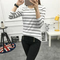 Striped loose long-sleeved T-shirt women's top in black, loose fit polyester fibre