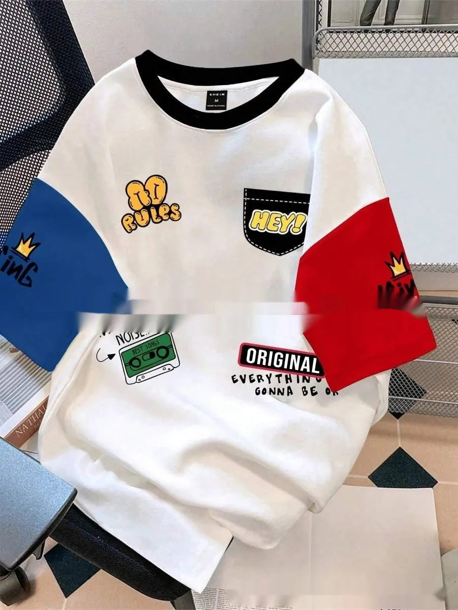 Men's loose fit printed t-shirt with digital letters pattern in multiple colour options