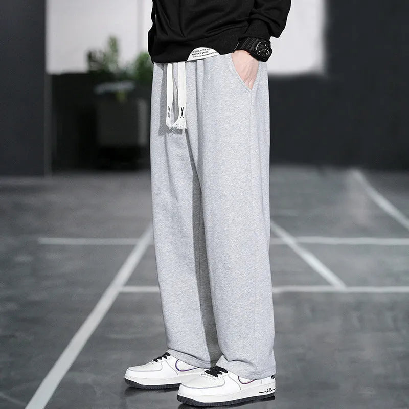 Casual men's multi-pocket sports trousers in gray, high waist, bamboo fibre blend