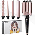 Rose gold negative ion hair curler with LCD screen and five interchangeable styling tubes