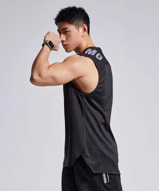 Men's mesh ice silk sports vest in loose-fit design for summer fitness wear