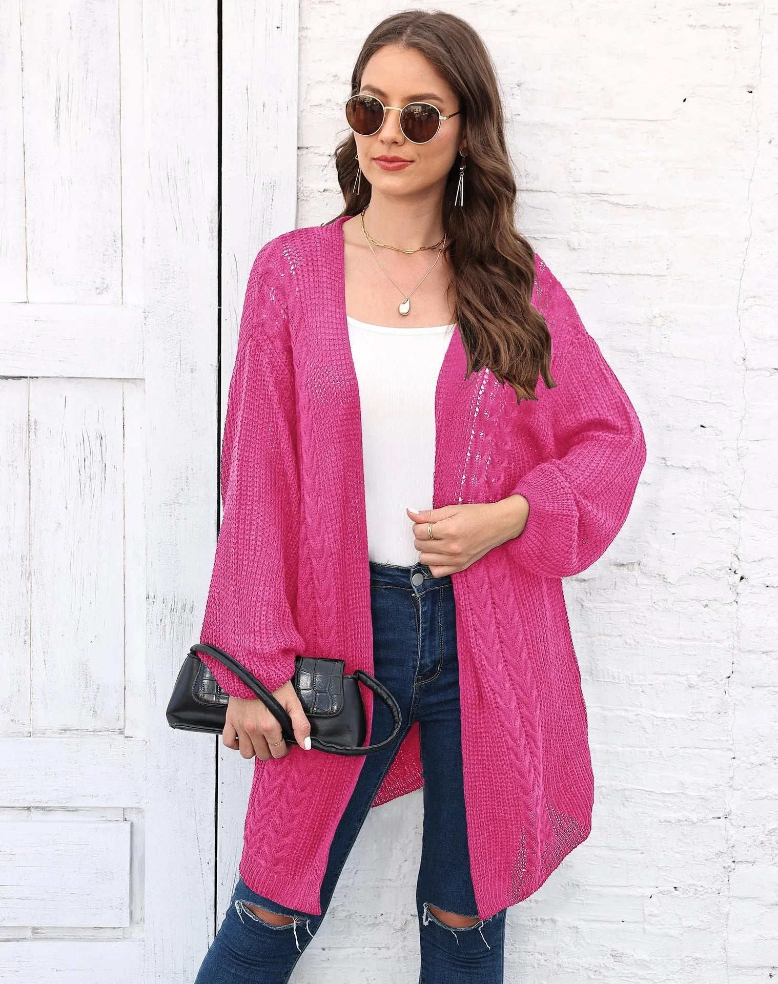 Women's loose acrylic sweater coat in free size with European American styling