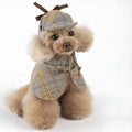Camel-coloured cotton pet cloak with an adjustable hood, shown on a model dog.