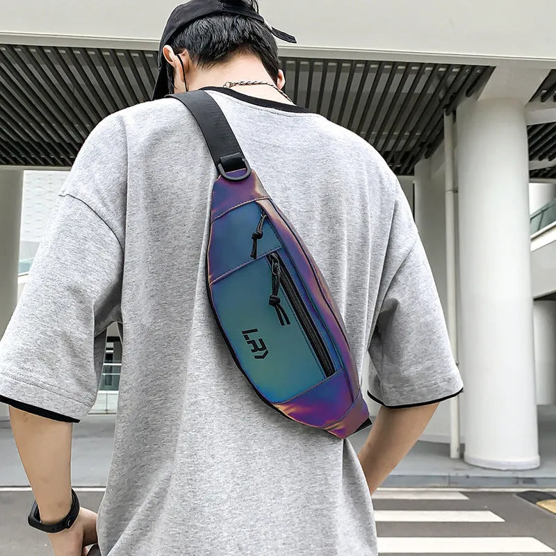 Blue reflective cycling crossbody shoulder bag with open pocket design