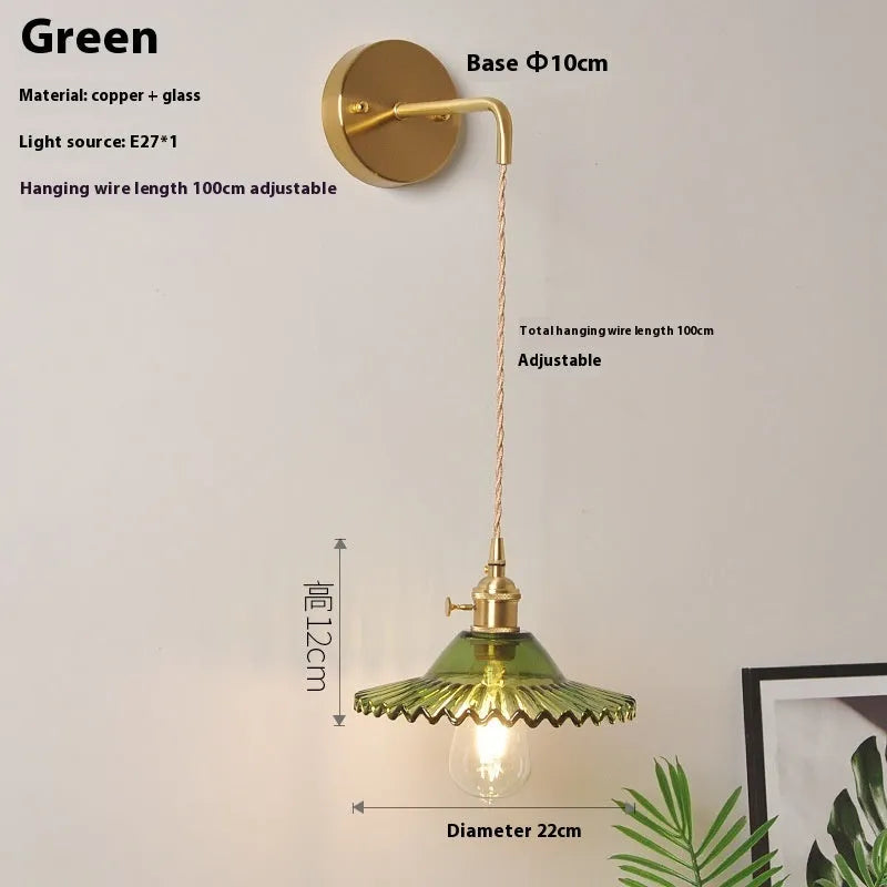 Brass lotus wall lamp with glass shade in six colour options