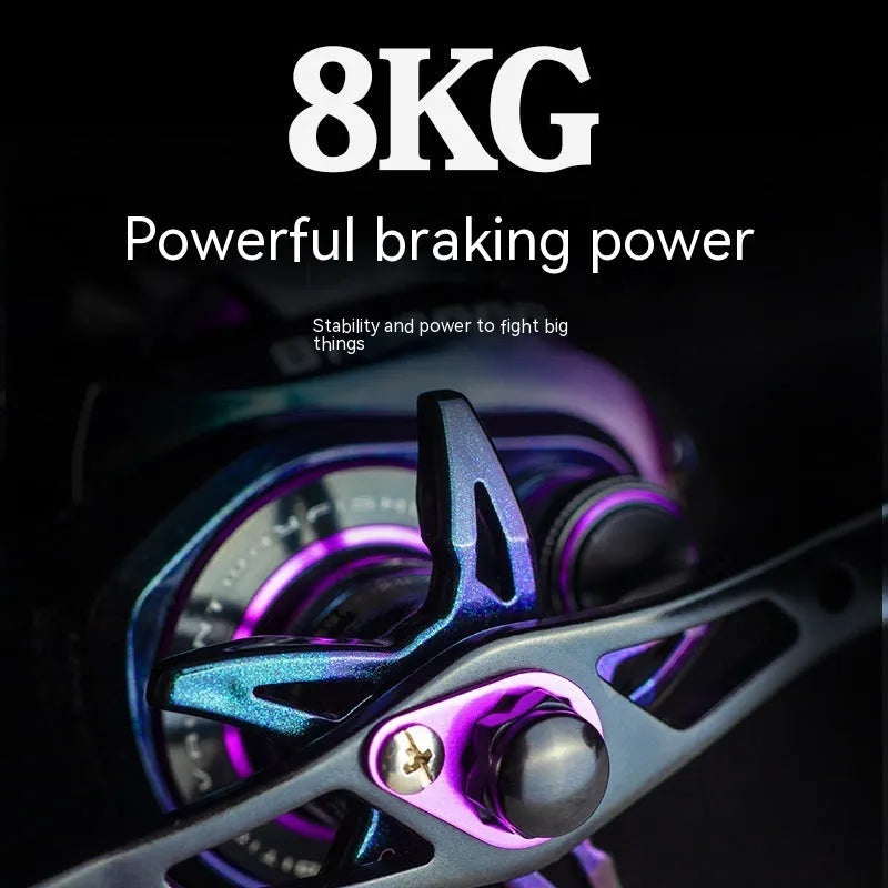 BM2000 fishing reel model showing magnetic brake system, available in left-hand and right-hand versions.