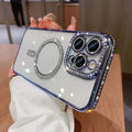 Wireless magnetic drop-resistant iPhone case in Deep Purple with electroplated accents on a soft silicone back.