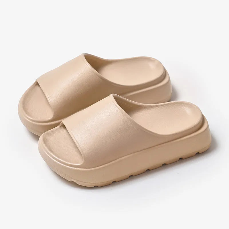 Women's thick-soled beige fish mouth beach slippers with 5.5cm EVA platform