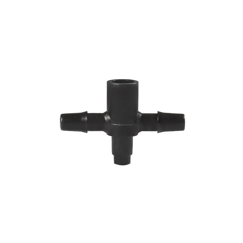 PE plastic tee joint water distributor for micro spray irrigation systems.