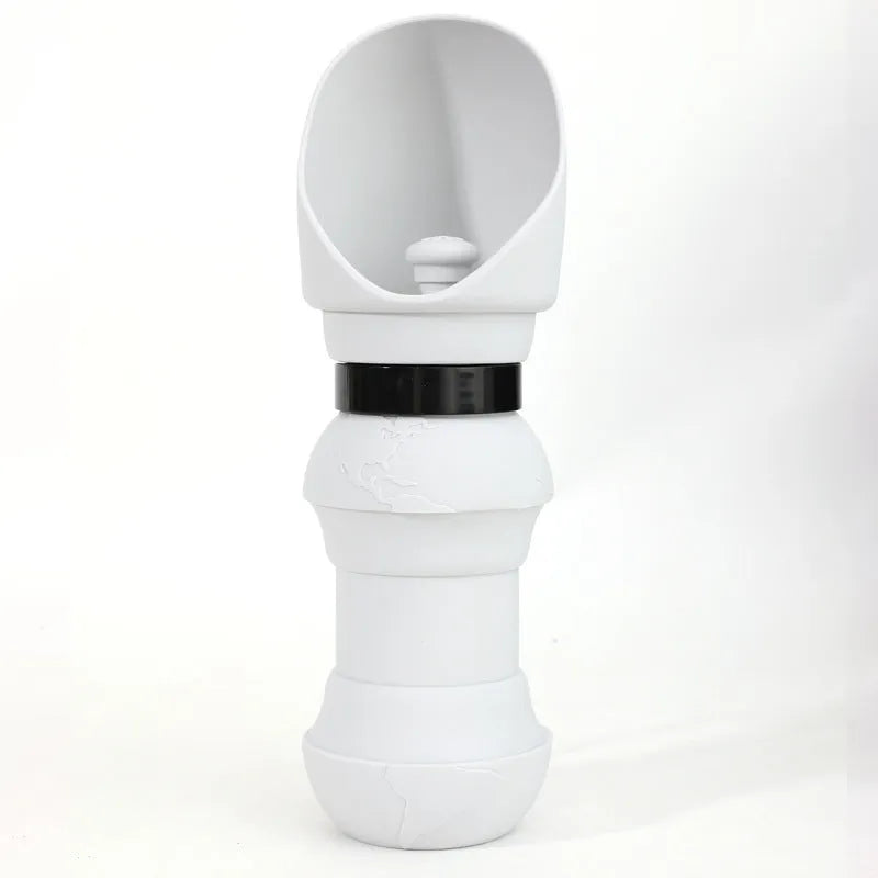 Silicone pet folding water cup collapsed and open, showing 350ml and 550ml size options in various colours