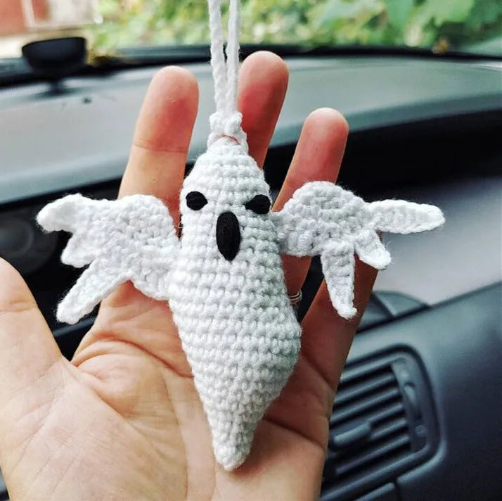 Plush hand-woven car hanging ornament with Halloween cartoon design on polyester fabric