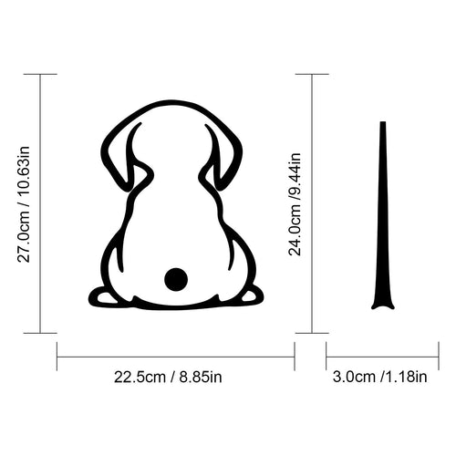 Black dog shadow silhouette vinyl car decal for rear window near wiper, showing body and tail sections.