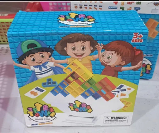 Plastic balance stacking board game with colourful blocks, chassis and base for kids and adults