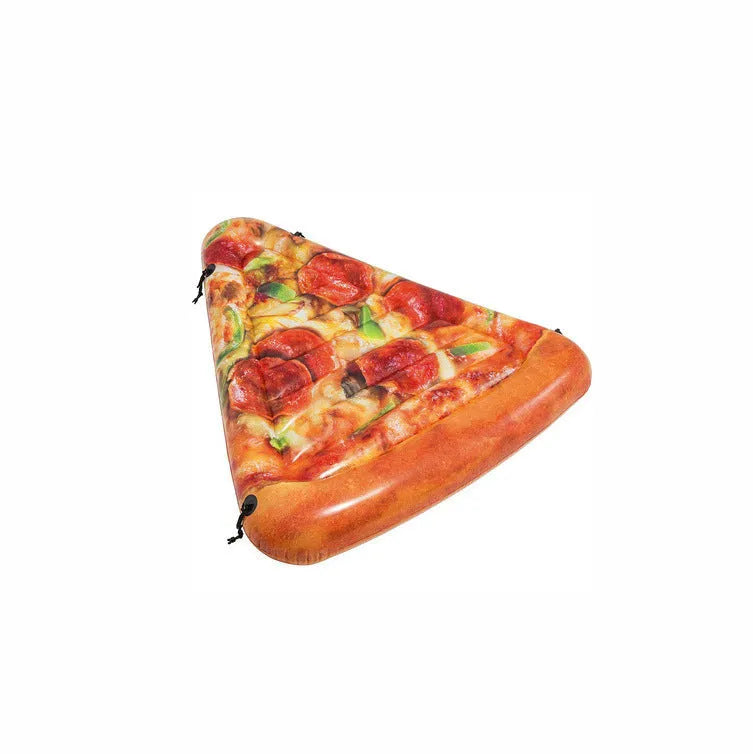 Inflatable pizza slice surfboard float measuring 175cm by 145cm for water lounging