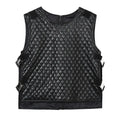 Men's loose fit black tactical vest with button decoration, cotton blend material, non-iron finish
