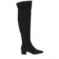 Women's grey suede over-the-knee flat boots with pointed toe and low thick heel