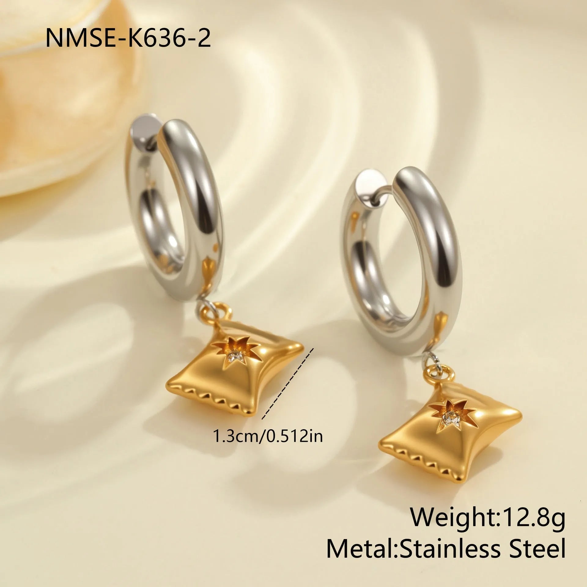 Stainless steel Christmas tree heart earrings with 18K gold electroplated finish