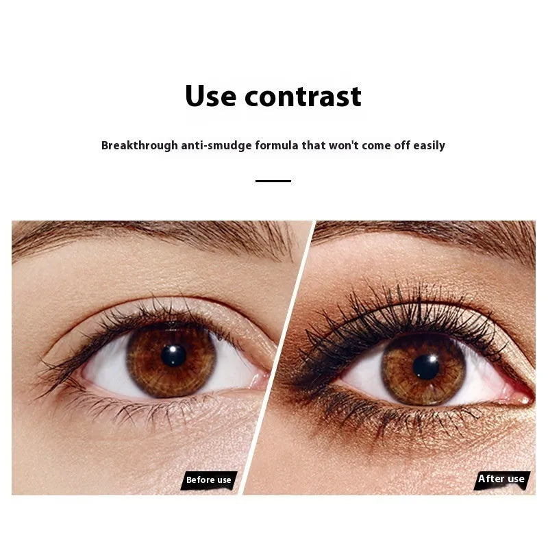 Black waterproof mascara with wand for long thick curling eyelashes in English packaging