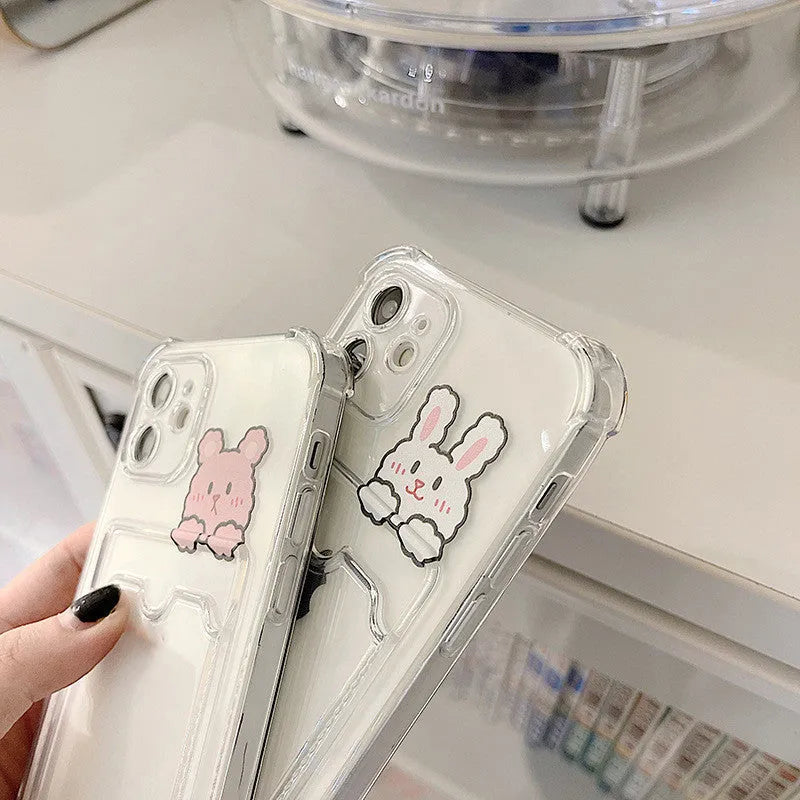 Cartoon transparent phone case with card slots for iPhone, shown in BQ2472 colour option.