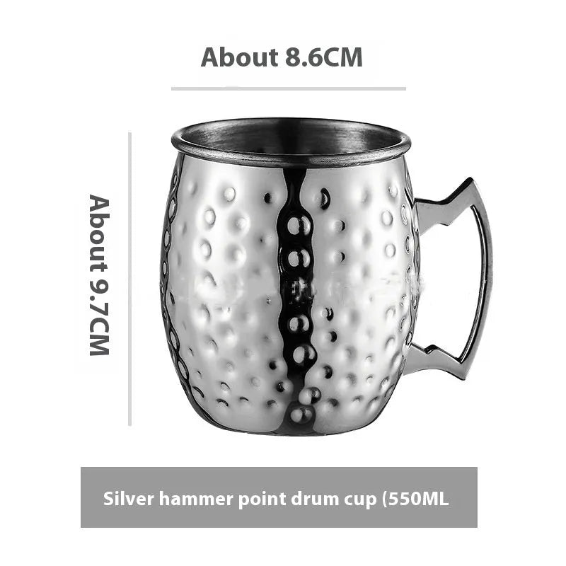 Stainless steel Moscow Mule cup with copper plating in hammer point style showing metallic finish.
