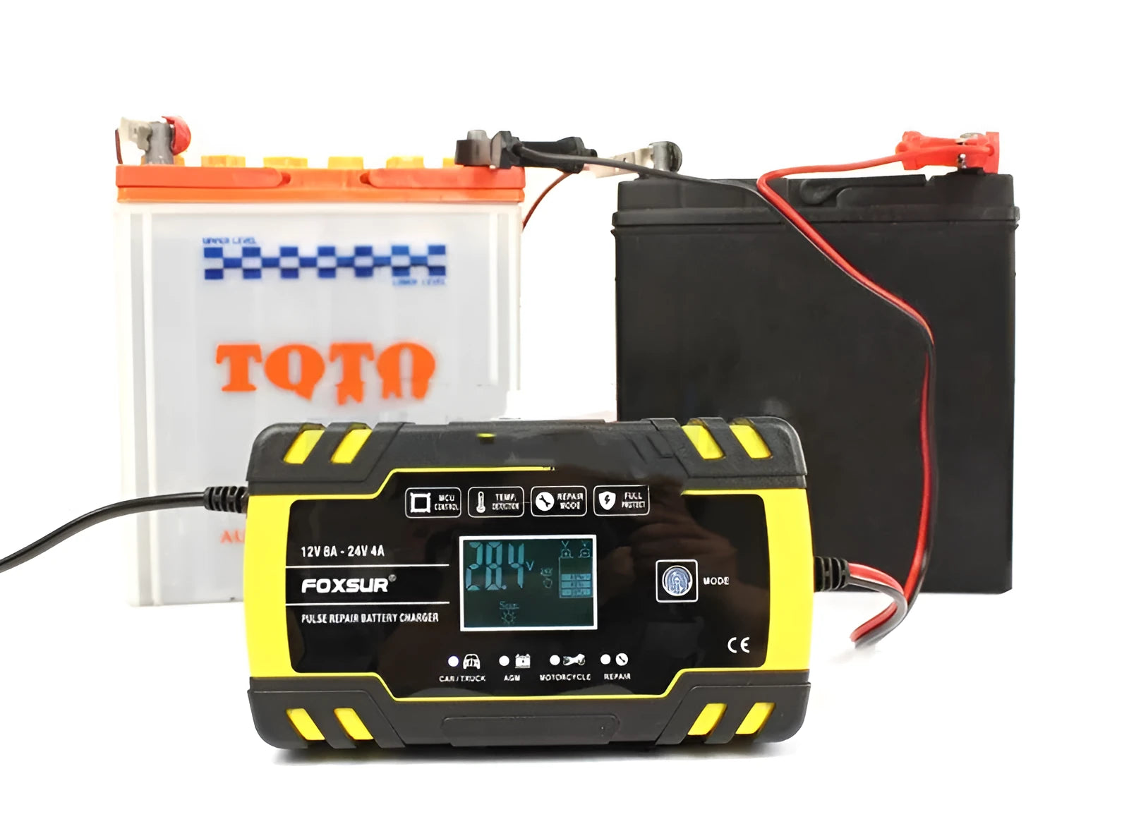 12V 24V battery charger for motorcycles cars trucks with screen display and overcharge protection