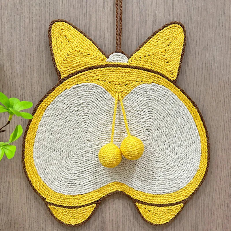 Yellow Corgi butt design sisal cat scratching board with anti-slip base