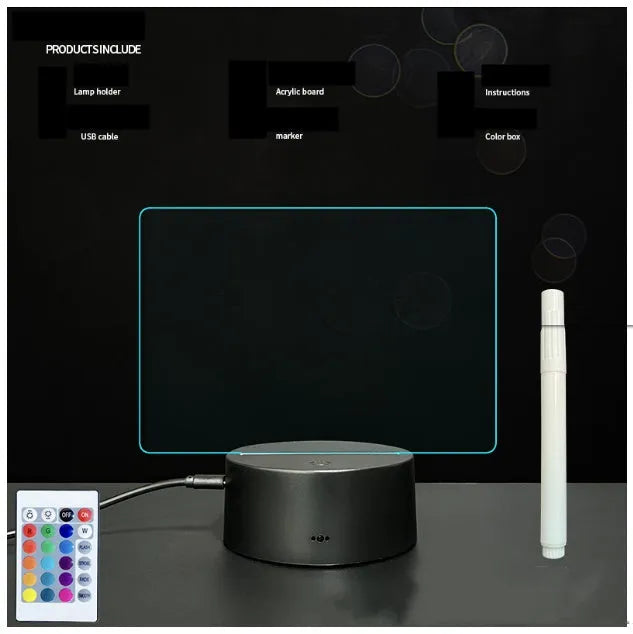 Black crack touch colour 3D acrylic message board night light with remote control and stylus on desk