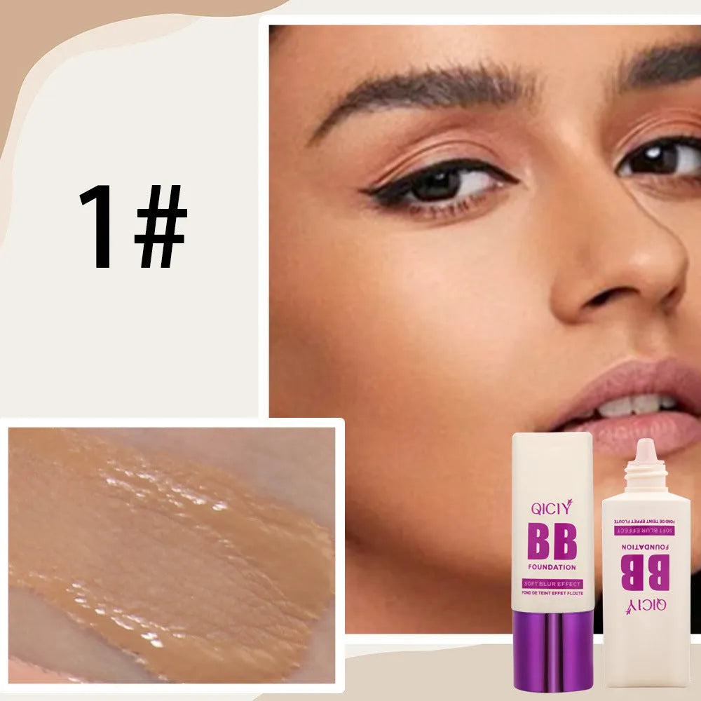 Feeding bottle containing liquid BB cream foundation in ten different shade numbers.