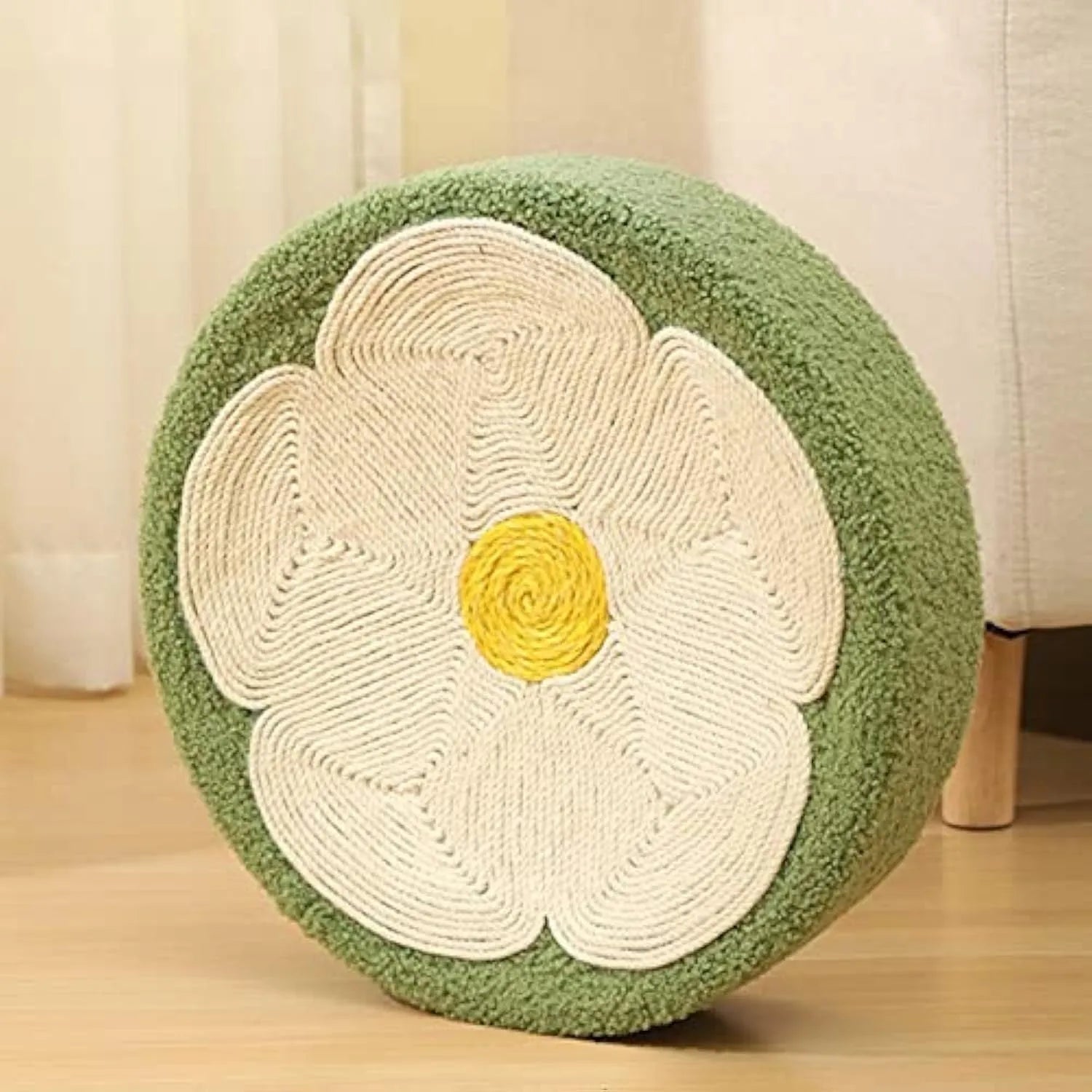 Green round sisal cat scratcher bowl lounger bed measuring 39cm diameter