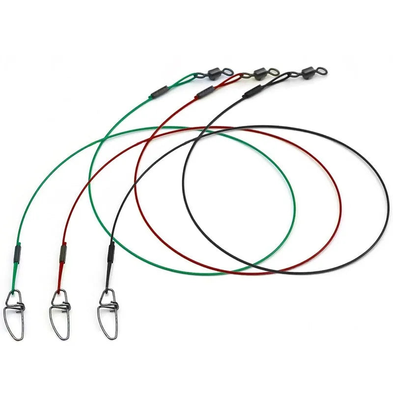 54cm steel wire fishing accessories with double buckle pin in green, black or red colours
