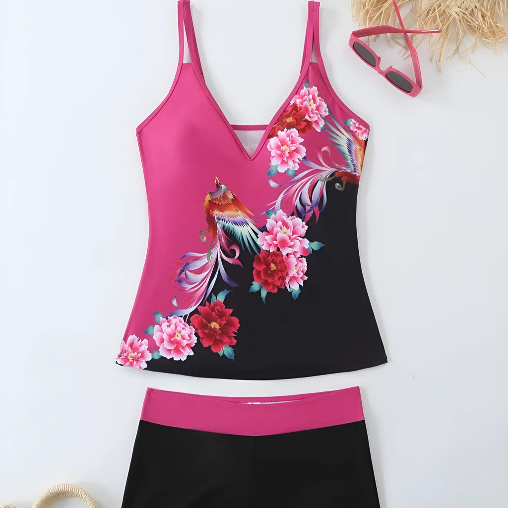 Plus size women's swimsuit in black or rose red with cotton lining and briefs style for swimming