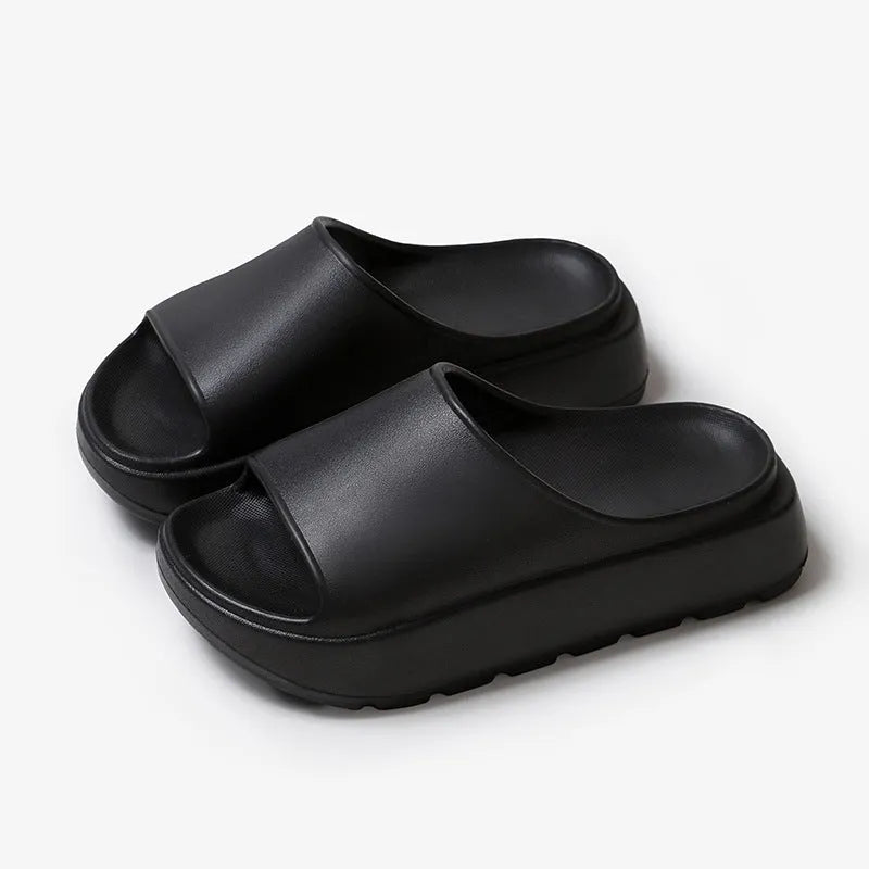 Women's thick-soled beige fish mouth beach slippers with 5.5cm EVA platform