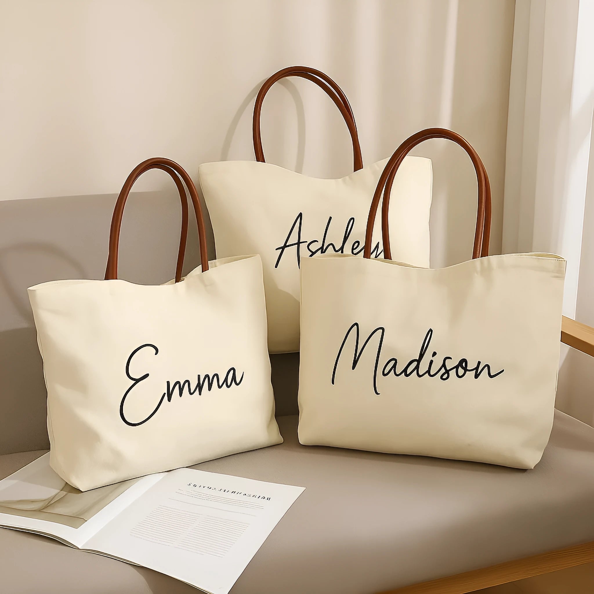 Canvas tote bag with reinforced handles in beige white or white colour options