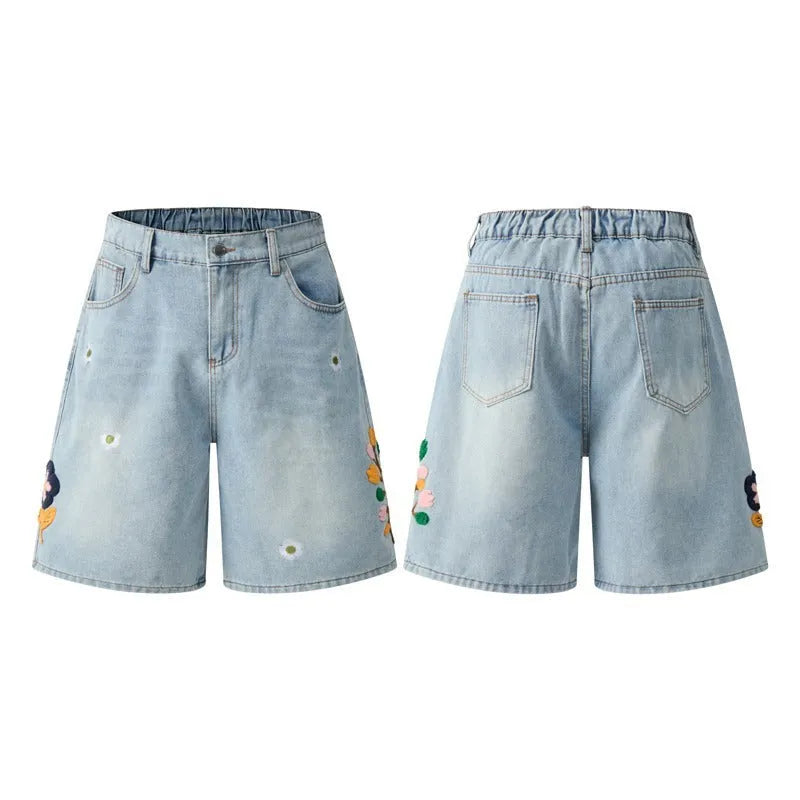 Retro washed cotton shorts for men and women in a loose fit with a zipper, shown in available colours.