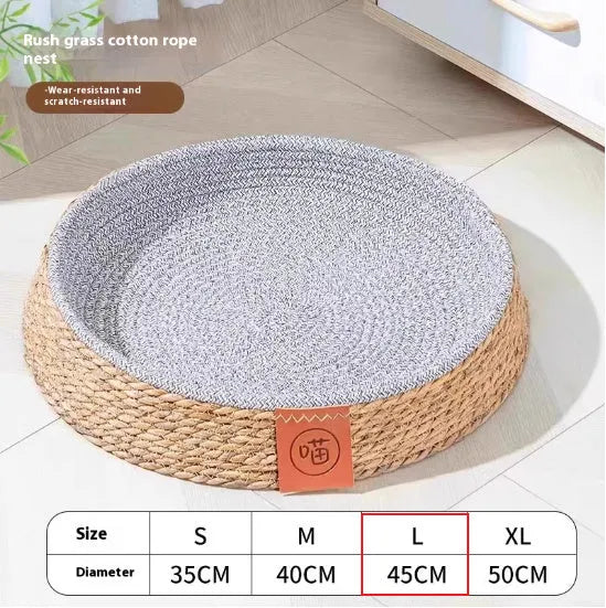 Rattan woven cat bed showing breathable design suitable for S M L XL size cats