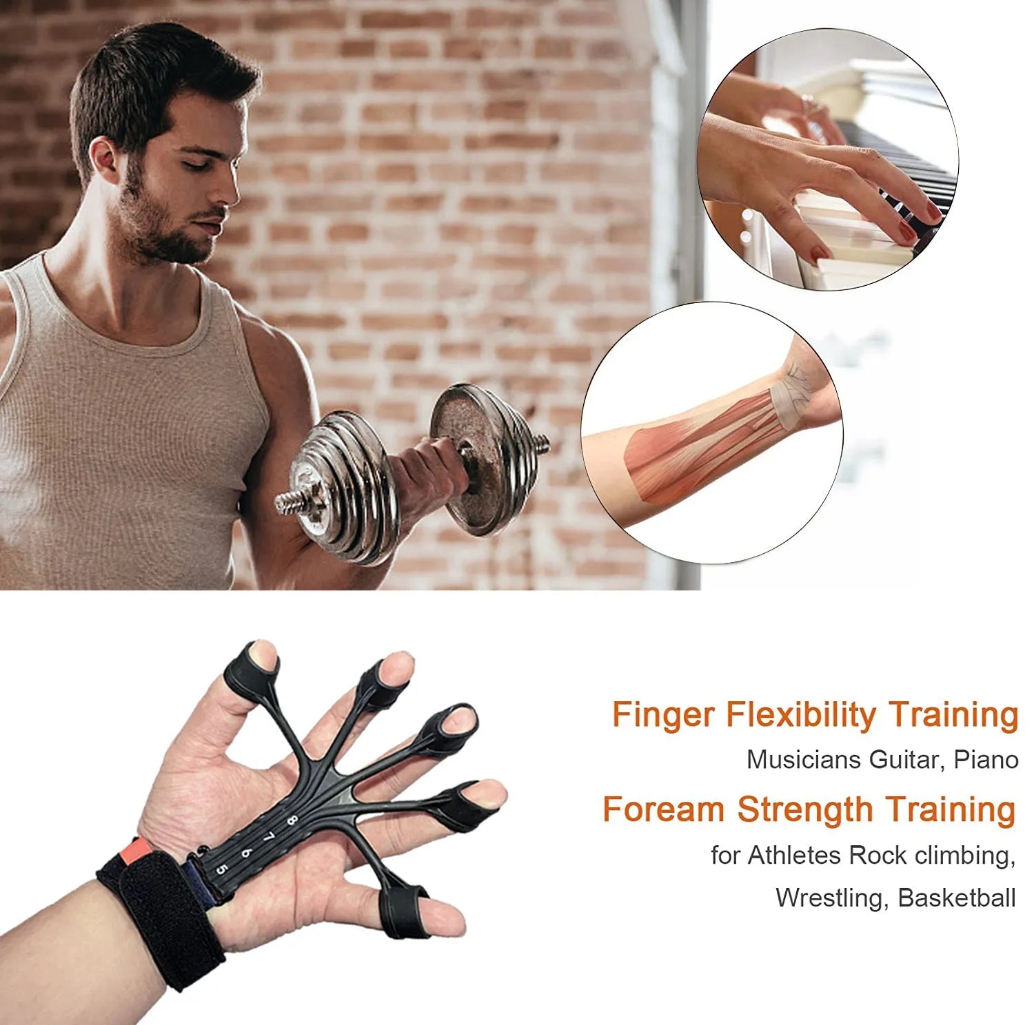 Black silicone finger flexion and extension trainer with adjusting belt for hand therapy