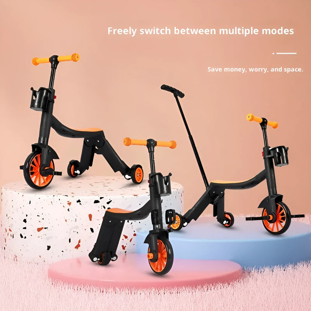 Multifunctional eight-in-one baby plastic scooter with push handle in blue skateboard option