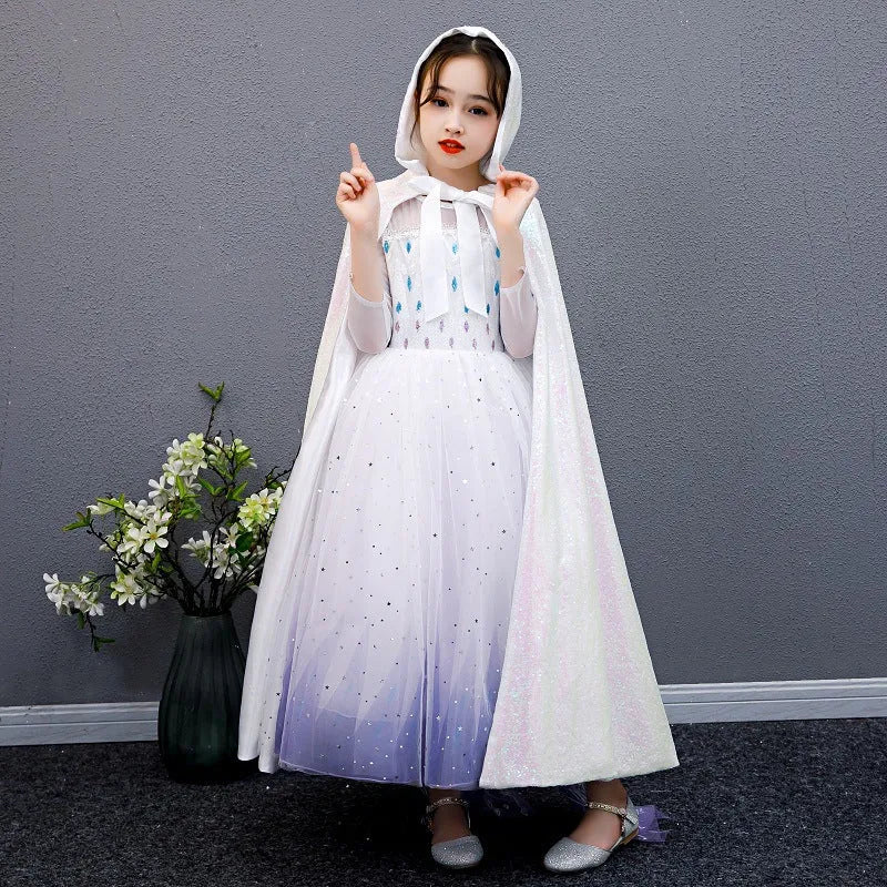 Girls cotton cloak in blue with double breasted lace closure, cold-proof design