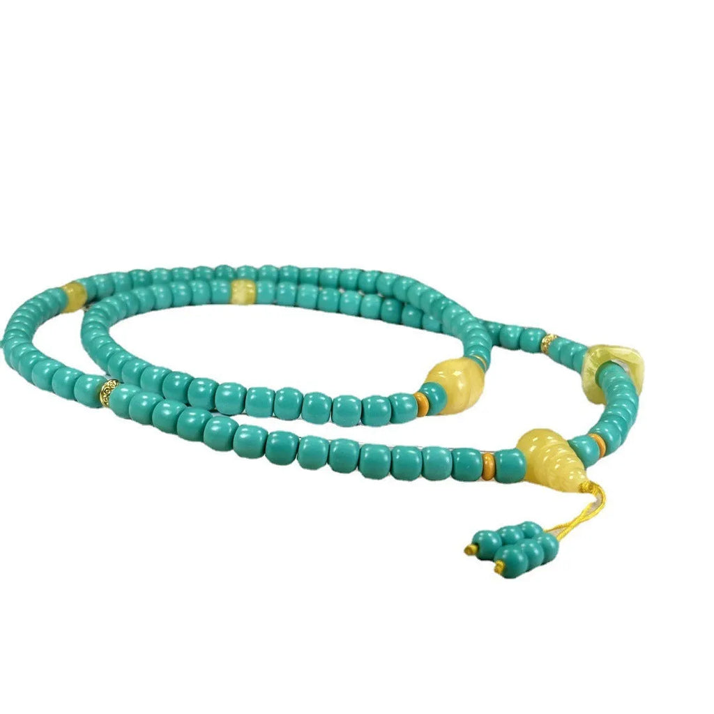 Turquoise mesh flower pendant necklace on adjustable ball bead chain