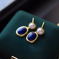925 sterling silver earrings with natural lapis lazuli pearl and auspicious patterns
