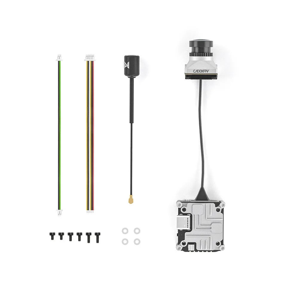 Caddx ADAPTS DJI FPV digital transmission machine in silver with screws and wires