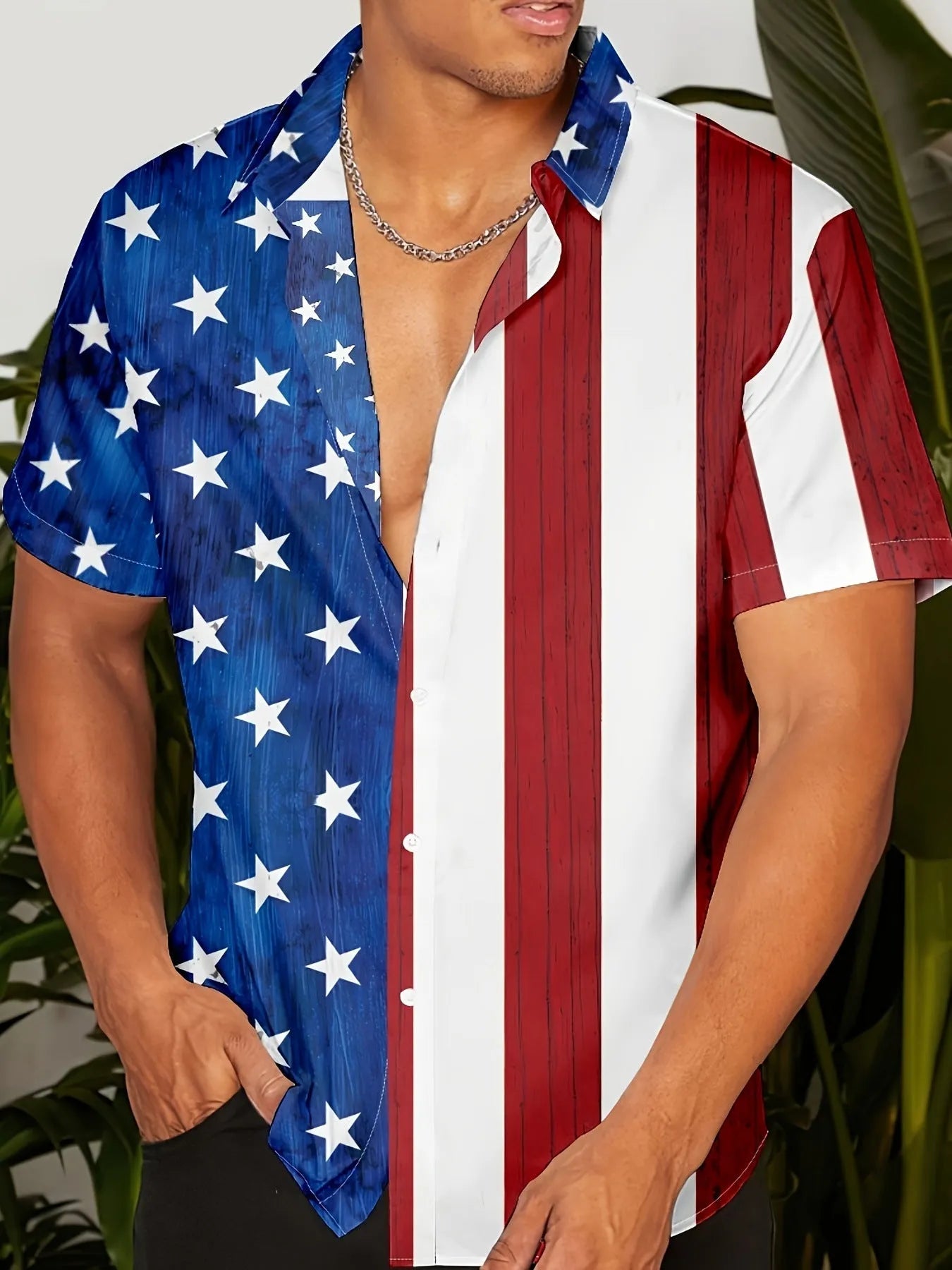 Men's flower pattern short sleeve cardigan shirt loose fit polyester summer top