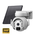 Solar security camera with night vision in camouflage colour with mobile phone showing remote viewing app