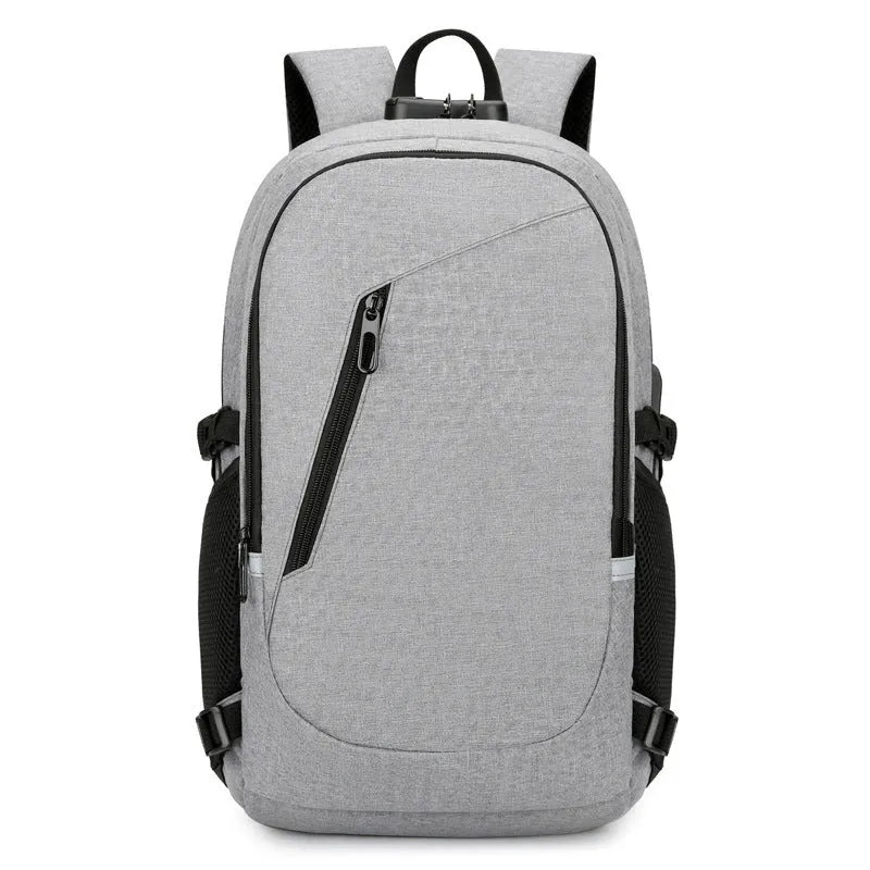 Street-style Oxford cloth backpack in blue colour showing front view with straps