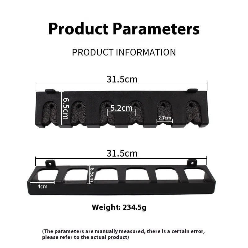Black ABS plastic wall-mounted fishing rod holder with self-tapping screws